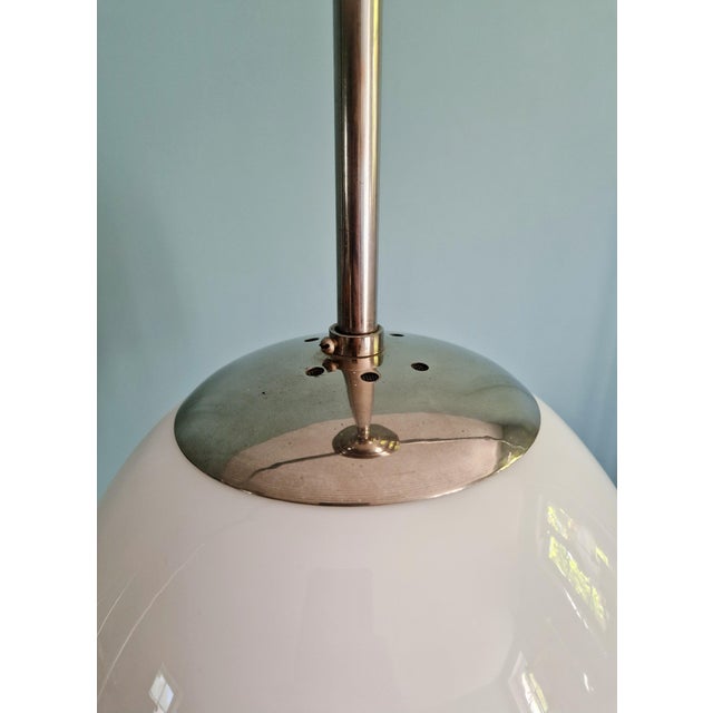 1930s Bauhaus Pendant Light in Chromed Metal with White Opaline Glass Globe, 1930s For Sale - Image 5 of 9