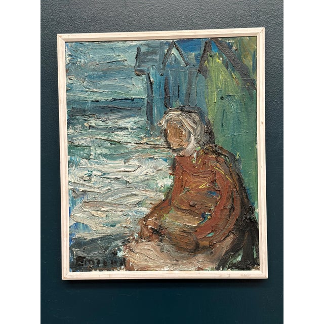 Einar Emland, Figure by the Harbor, 1950s, Oil Painting on Canvas, Framed For Sale - Image 8 of 18