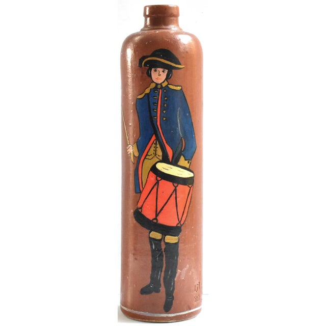 Antique Brown Stoneware Gin Bottle With Painted Revolutionary Soldier For Sale - Image 11 of 11
