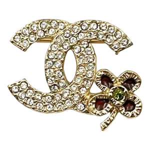 Chanel Small Gold CC Crystal Red Corner Flower Small Brooch