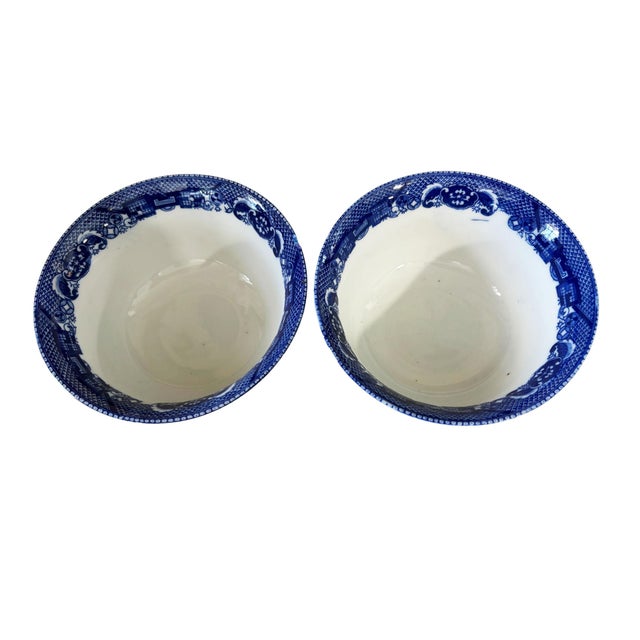 Vintage Blue and White Willow Pattern Japanese Decorative Set of 2 Bowls Made in Japan For Sale - Image 4 of 8