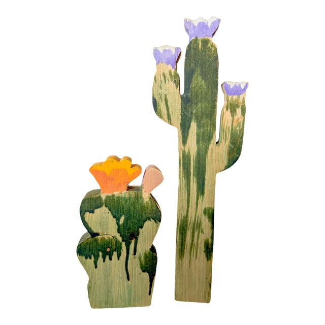 Vintage Wood Cut Cactus Objects For Sale