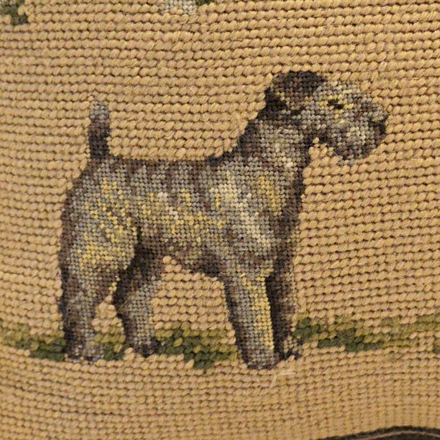 Vintage Hand-Stitched Wool Needlepoint Four Terrier Dog Pillow For Sale - Image 4 of 9