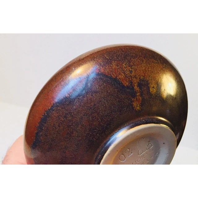 - Small ceramic bowl and fish vase - Made by Laurids Hjorth - Produced in Bornholm, Denmark - Hare's Fur glazes in brown...