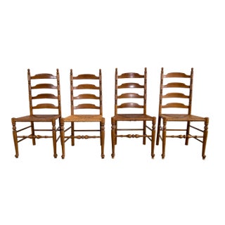 Vintage Classic Ladderback Chairs With Rush Seats, S/4 For Sale