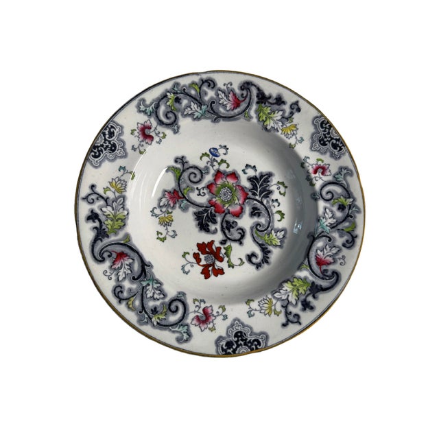 Late 19th Century Late 19th Century Francis Morley & Co. Vintage Transferware Rimmed Bowls. "Aurora" Pattern. Charcoal/Red. 8 Available For Sale - Image 5 of 12