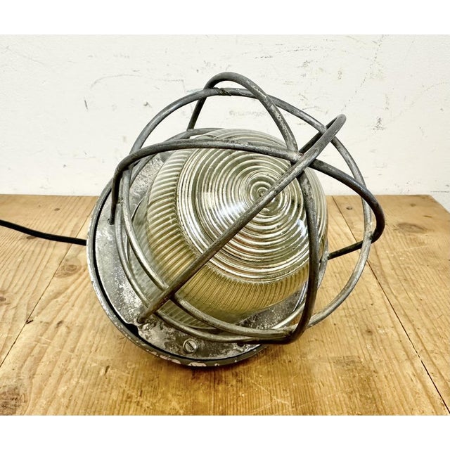 Industrial Grey Bunker Cage Light from Polam Gdansk, 1970s For Sale - Image 17 of 18