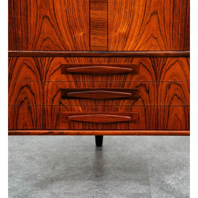 Mid Century Danish Modern Corner Cabinet Rosewood Bar Denmark Drawers Locking For Sale - Image 9 of 12