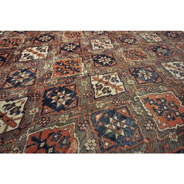 Auburn Special Auburn Brown Ground Color With Multicolor Diamond Pattern Geometric Design Antique Central Asian Chodor Turkmen Rug For Sale - Image 8 of 13