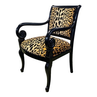 Vintage French Style Lacquer Wood Chair W/ Animal Print Fabric For Sale