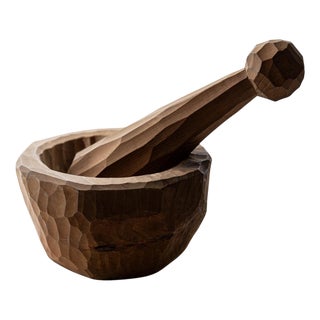 Vintage Brutalist Sculptural Handcarved Wooden Mortar, 1970s, Set of 2 For Sale