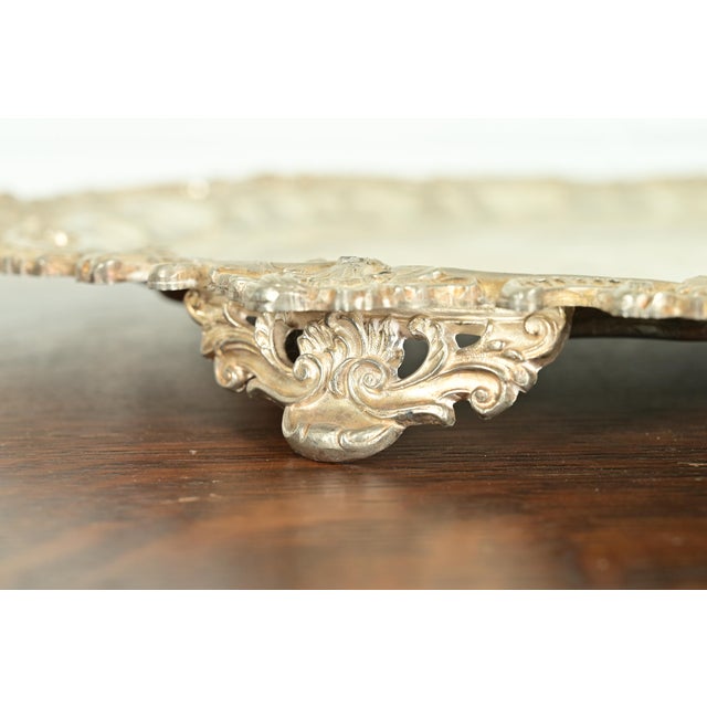 Silver Tiffany & Co. Style Antique Victorian Repoussé Silverplate Serving Tray For Sale - Image 8 of 12