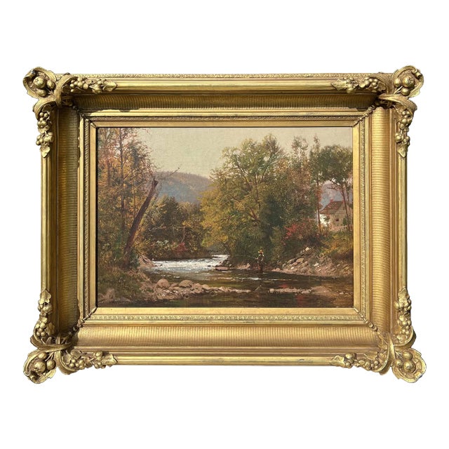 Trout Fishing Oil Painting, 1871 For Sale