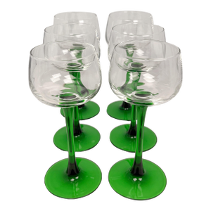 Vintage Green Stem Liqueur Glasses by Luminarc- Set of 6
