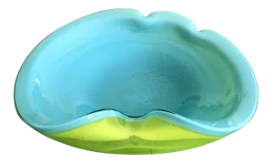 Alfredo Barbini Aqua and Chartreuse Murano Glass Bowl