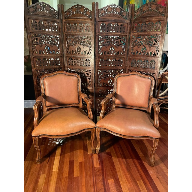 French Vintage Louis XV–Style Ralph Lauren Aesthetic -Large Leather Accent Chairs For Sale - Image 3 of 6