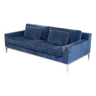Restoration Hardware Blue Velvet Upholstered Sofa For Sale