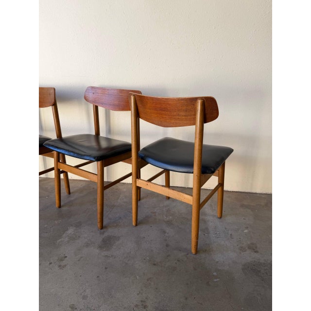 Set of 4 Danish Teak Dining Chairs With Black Leather Seats | Mid-Century Modern 1960s For Sale - Image 4 of 9
