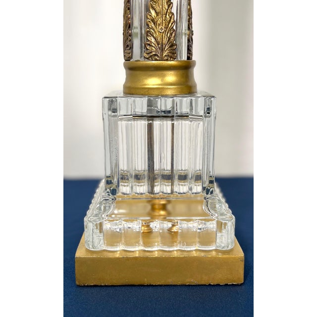 1950s Monumental 35" Paul Hanson Neoclassical Fluted Crystal & Brass Column Lamp For Sale - Image 11 of 12