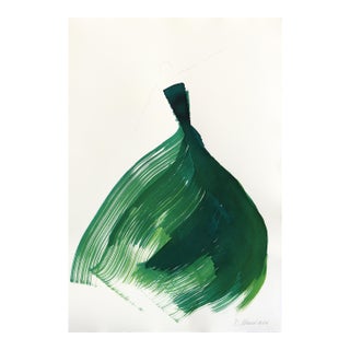The Green Dress 22 - Minimalist Figurative French Linen Original Artwork by Bettina Mauel For Sale