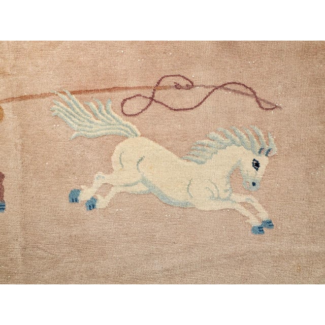 Vintage Chinese Pictorial Area Rug, Handwoven Wool on Cotton, Tan & Blue, 4' x 6' For Sale - Image 11 of 13