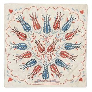 20"x20" All Silk Embroidered Cushion Cover. Handmade Pillowcase. New Toss Pillow For Sale