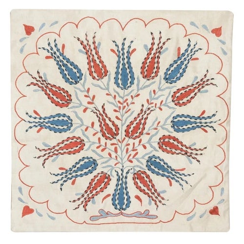 20"x20" All Silk Embroidered Cushion Cover. Handmade Pillowcase. New Toss Pillow For Sale