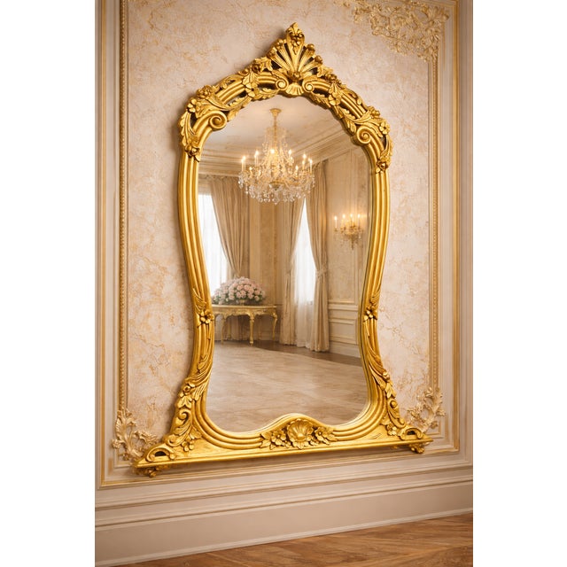 Gold 1900s European Rococo Gold Beech Console Wall Mirror - 1 Pc For Sale - Image 8 of 16