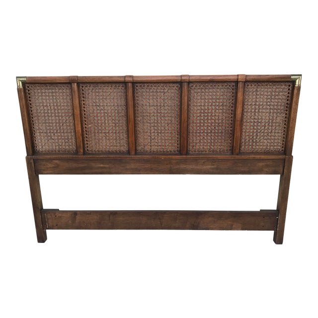 Vintage Drexel Accolade Queen Cane Campaign Headboard Brass Corners