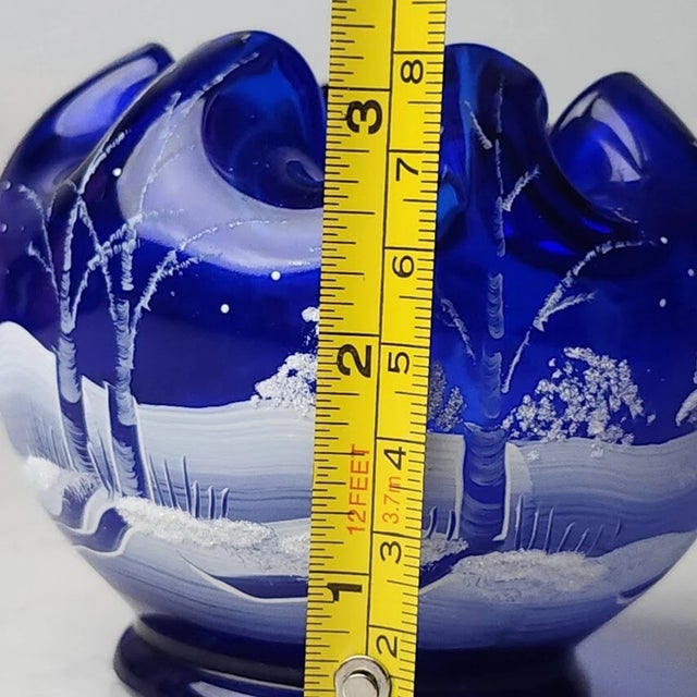 Vintage MCM Fenton Cobalt Glass Vase Ruffled Rose Bowl For Sale In Phoenix - Image 6 of 6