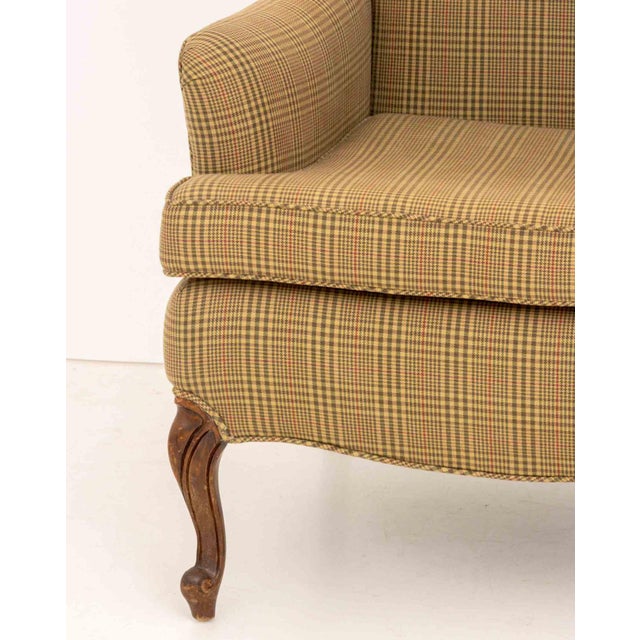 Queen Anne Queen Anne Style Beige Plaid Upholstered Wingback Arm Chair For Sale - Image 3 of 7