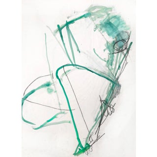 Contemporary Action Figure Line Painting on Paper in Turquoise For Sale