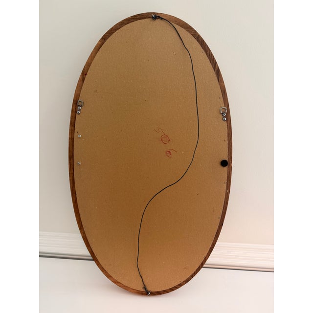 Vintage 1980s Oval Oak Wall Mirror With Walnut Stain, 32.5” X 19” For Sale In Charleston - Image 6 of 7