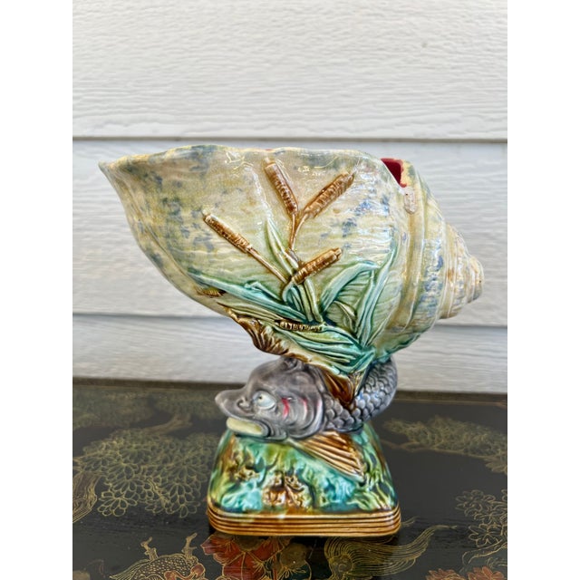 Antique Majolica Vase Bowl Dolphin Nautilus Shell English Royal Worcester C1870 For Sale - Image 12 of 18