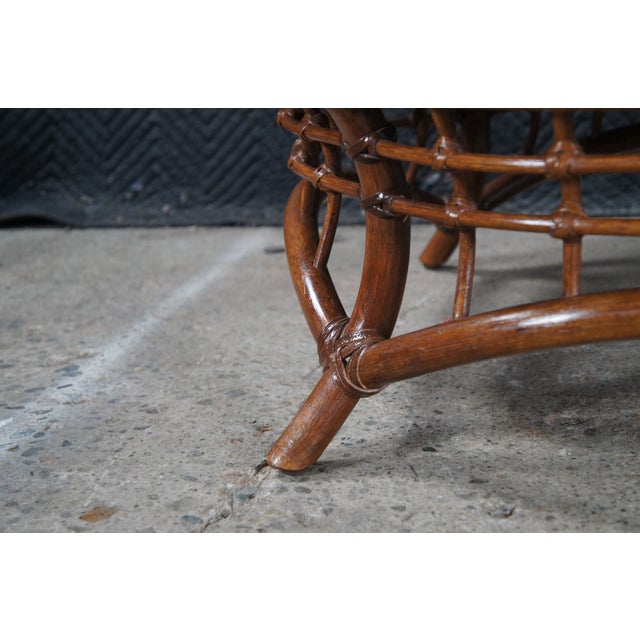 Wood Mid 20th Century Mid Century Bohemian Round Woven Bamboo Rattan Coffee Table 38" For Sale - Image 7 of 11