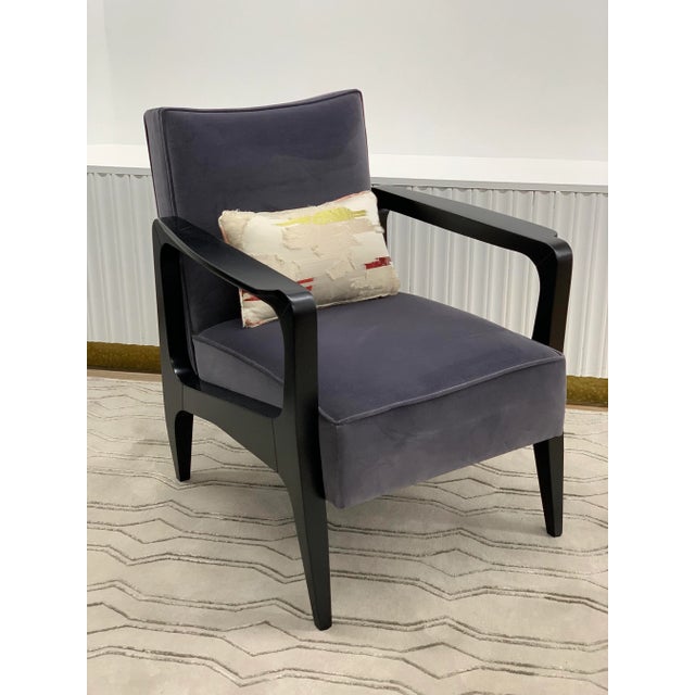 Art Deco Style Black Ebony Finish and Grey Cotton Velvet Atena Armchair by Casa Botelho For Sale - Image 6 of 11
