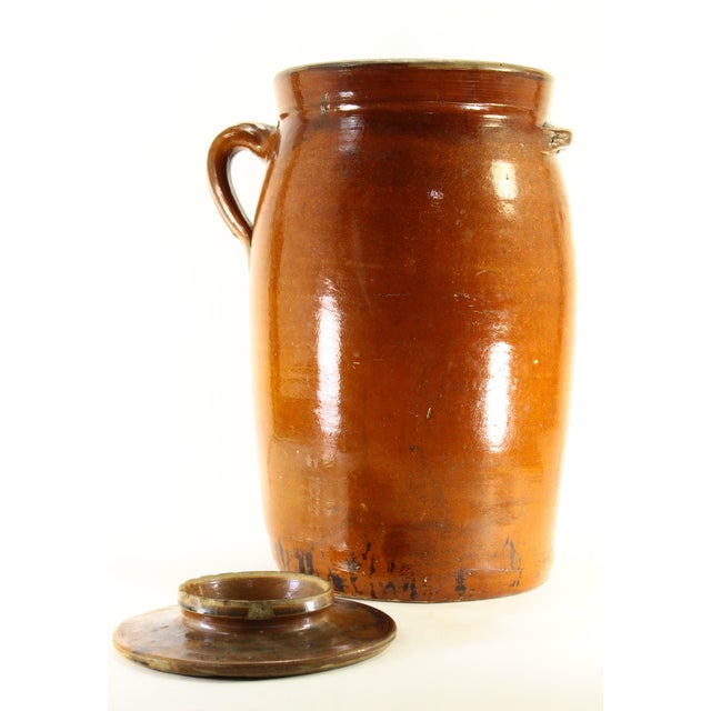 American 19th C. Southern Pottery Crock Butter Churn, Alkaline Glaze, Alabama For Sale - Image 3 of 18