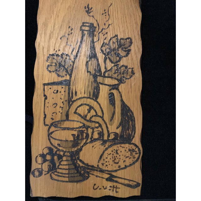 1970s 1970s German Burnt Wood Wine Wall Plaque For Sale - Image 5 of 6