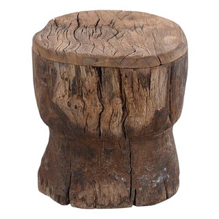 Rustic Teak Wood Pedestal Stand | Reclaimed Antique Mortar Riser for Farmhouse Table Decor | Unique Home Gift | Primitive 10 Inch Plant Base For Sale