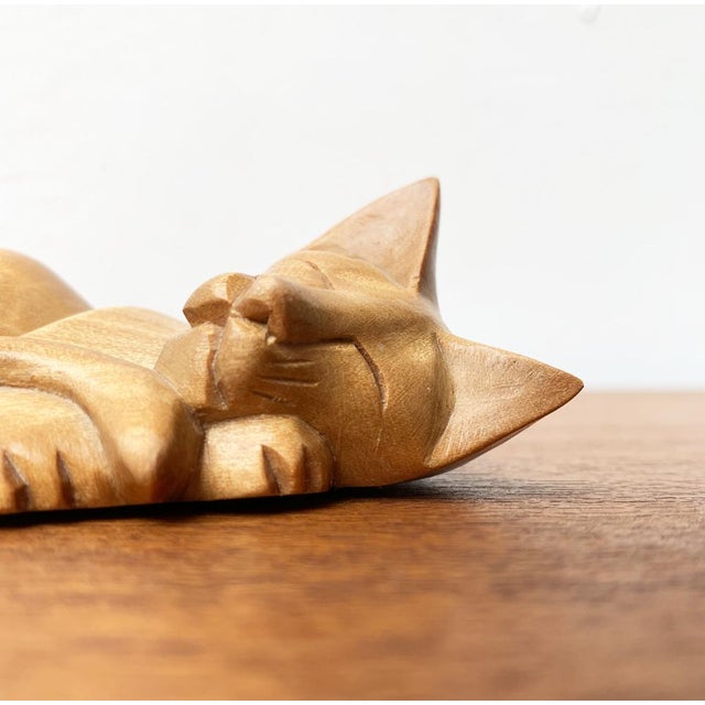 Vintage Wooden Sleeping Lioness Figurine For Sale - Image 10 of 15