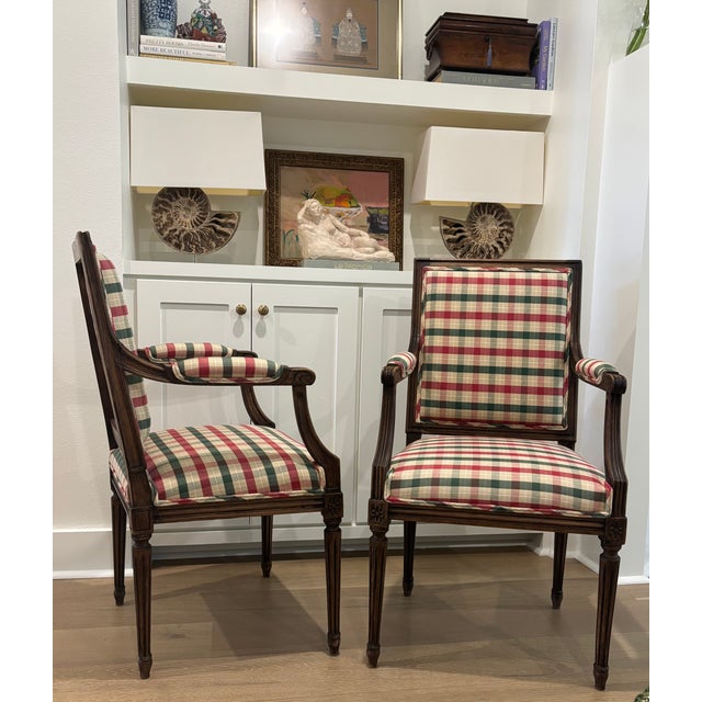 Wood Early 20th Century French Louis XVI Style Square Back Hand-Carved Wood Armchairs - A Pair For Sale - Image 7 of 18