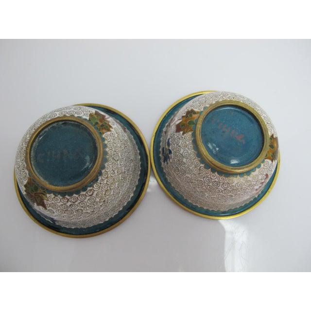 Chinese Small Cloisonne Flower Branch Green Interior Bowl Pair For Sale In Portland, OR - Image 6 of 9