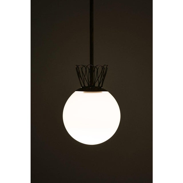 Ceiling Lamp in Brass and White Opaline Glass, 1950s For Sale - Image 4 of 7