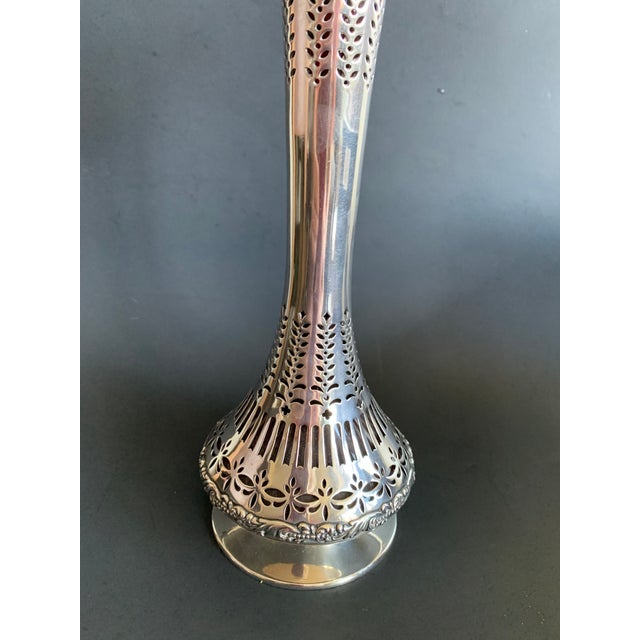 Antique Howard & Co. New York Sterling Silver Pierced Floral Vase With Original Red Glass Liner For Sale - Image 4 of 8