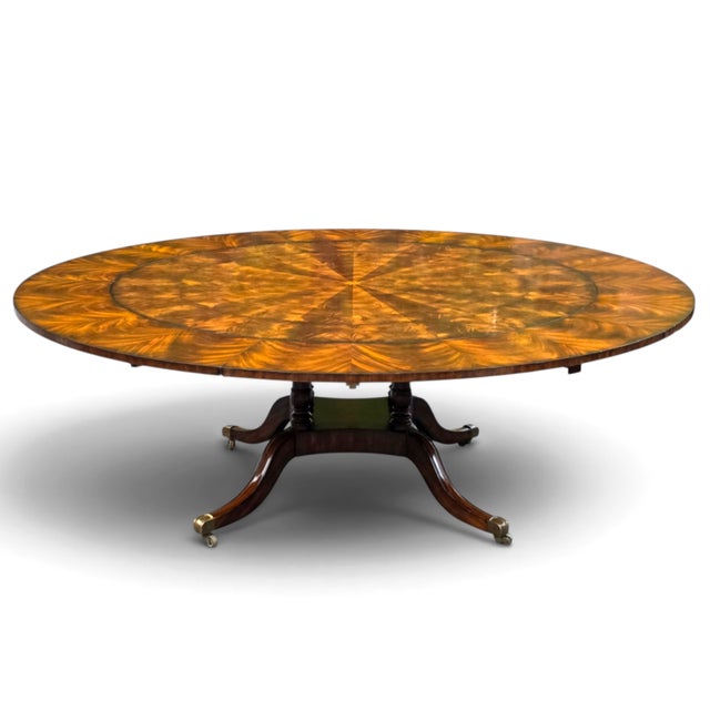 Brown 87.5" Maitland-Smith English Regency Flame Mahogany Roundabout Extendable Dining Table With Sunburst Top For Sale - Image 8 of 9