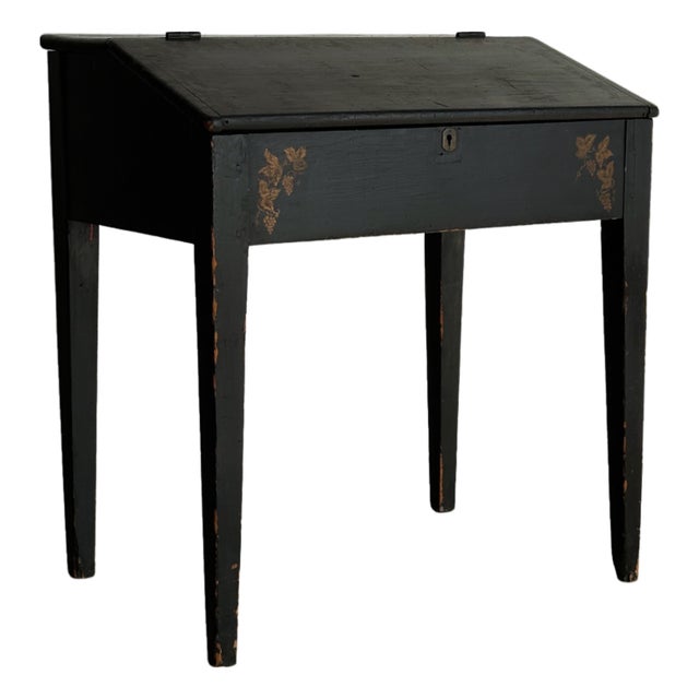 Early American Painted Slant-Front Desk With Stenciled Decoration, C. 1800 For Sale