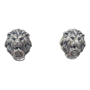 Vintage 1970s Signed Napier Silvertone Lion Doorknocker Clip Earrings - 2 Pieces