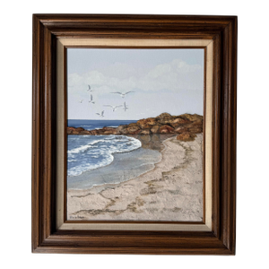 1970’s Gloria Pelkey Mixed Media Coastal Impressionist Landscape Oil Painting, Framed