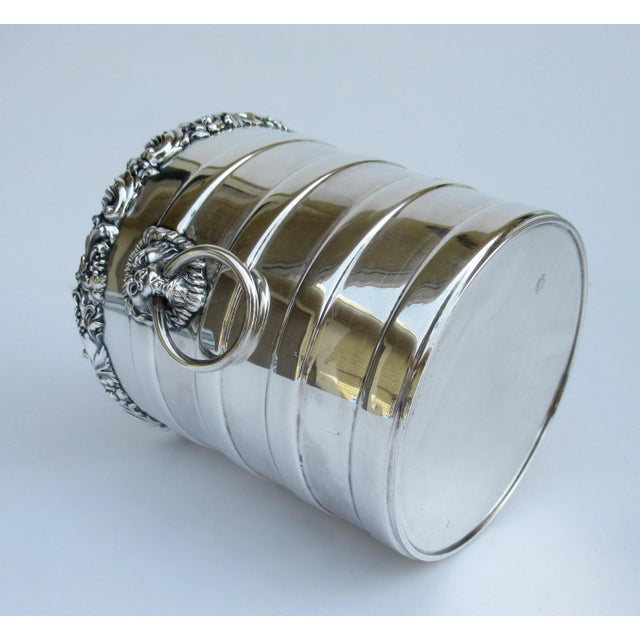 C.1910's-C.1940's English Barker-Ellis Silver-Plate Over Copper Ice Bucket With Lion Heads, Insert & Tongs -3 Pieces For Sale - Image 12 of 13