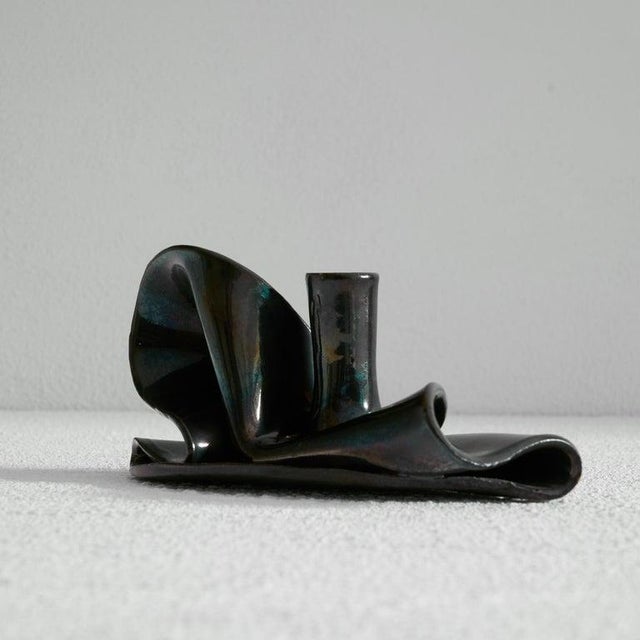 1930s Freeform Metallic Glazed Folded Studio Pottery Candle Holder, 1930s For Sale - Image 5 of 8